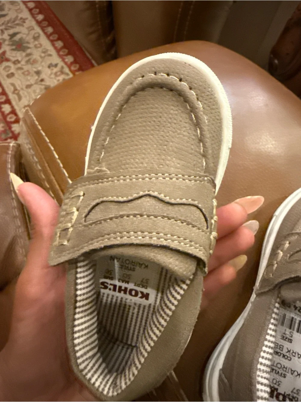 Baby boys dark beige shoes- size 5 but runs smaller